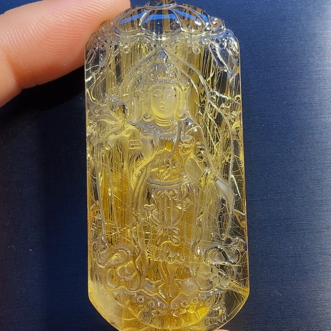 水晶颈饰未镶嵌天然藏品顺板钛晶观音吊坠