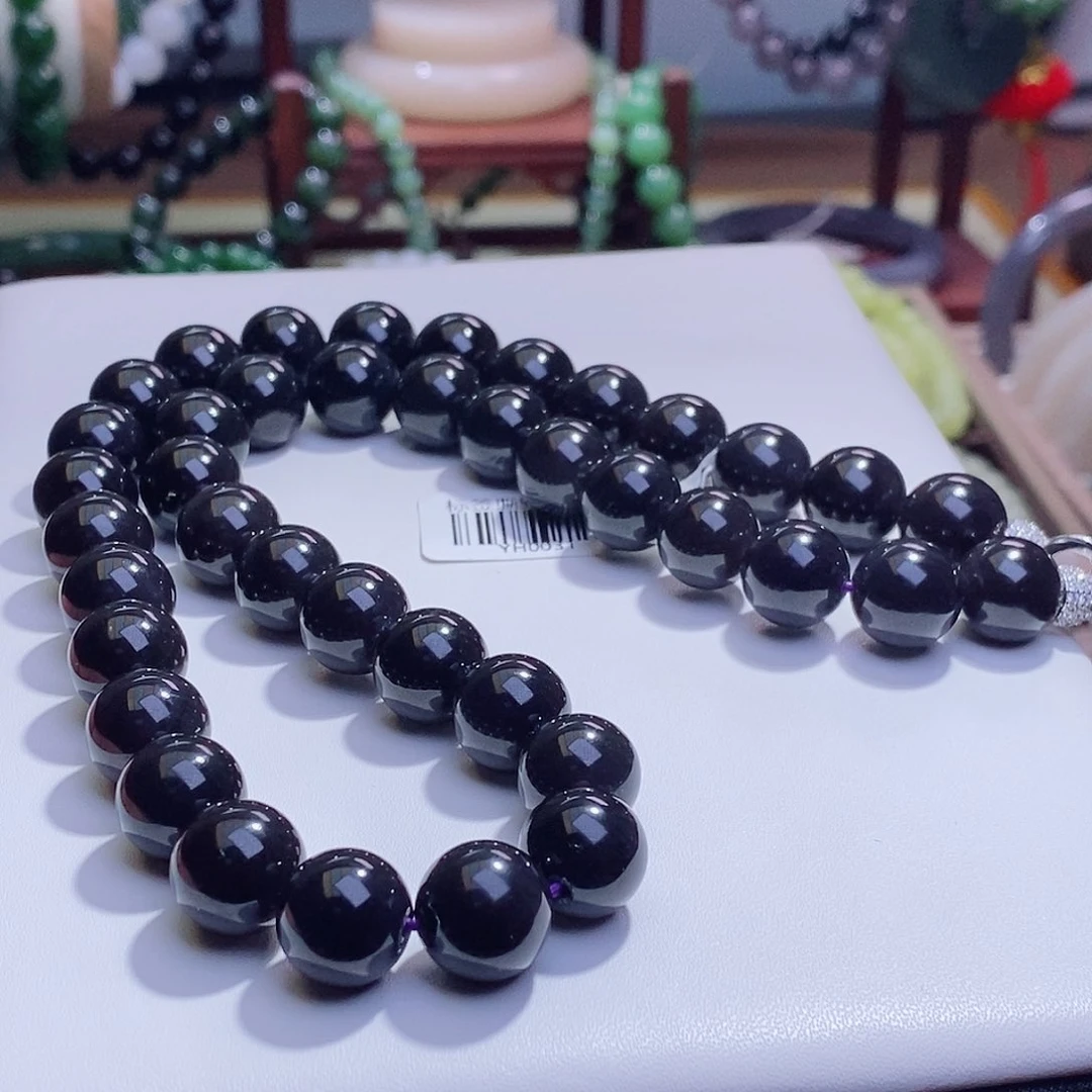 和田玉未镶嵌颈饰毕业级烟紫帝王紫高冰圆珠项链12m