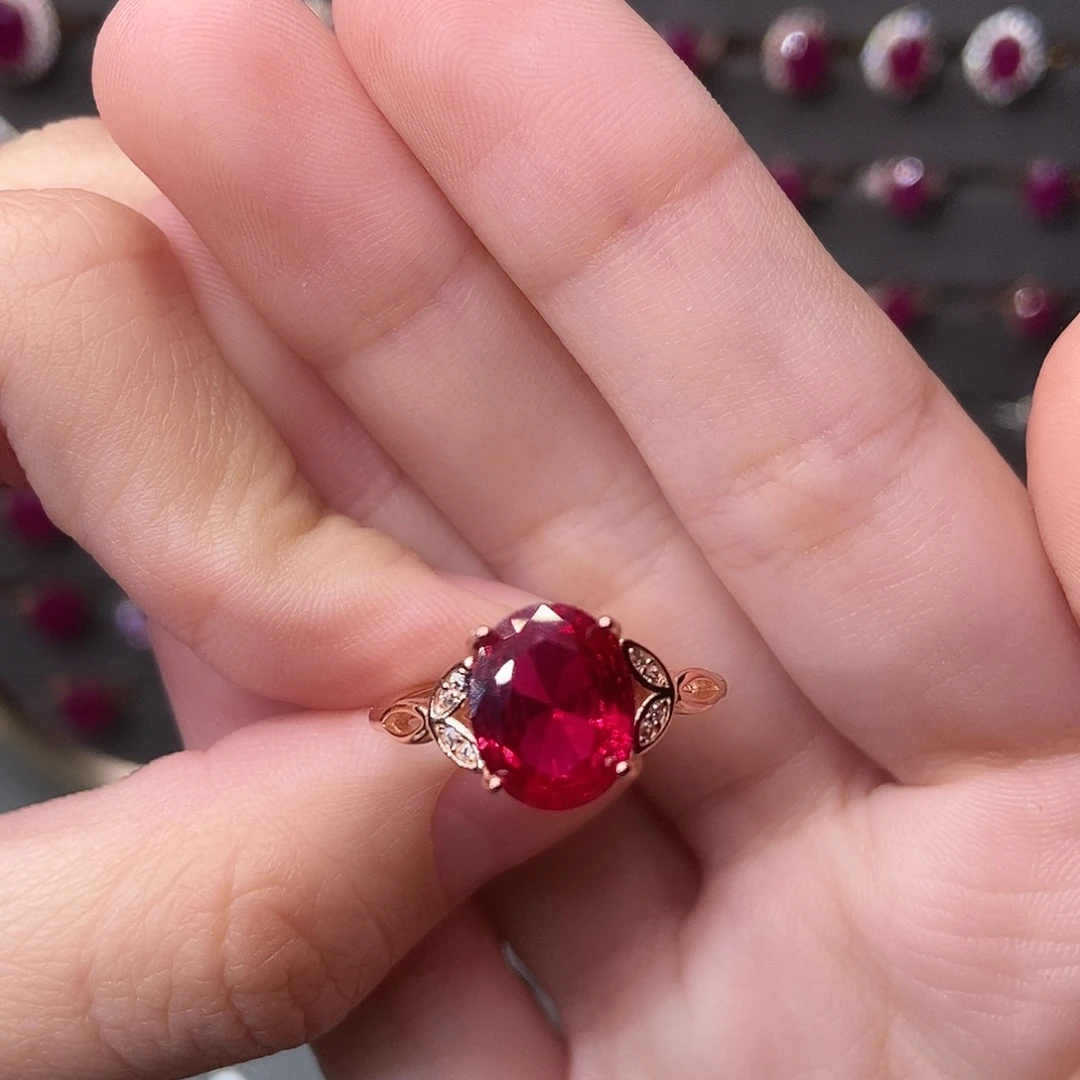 红宝石戒指银S925镶嵌