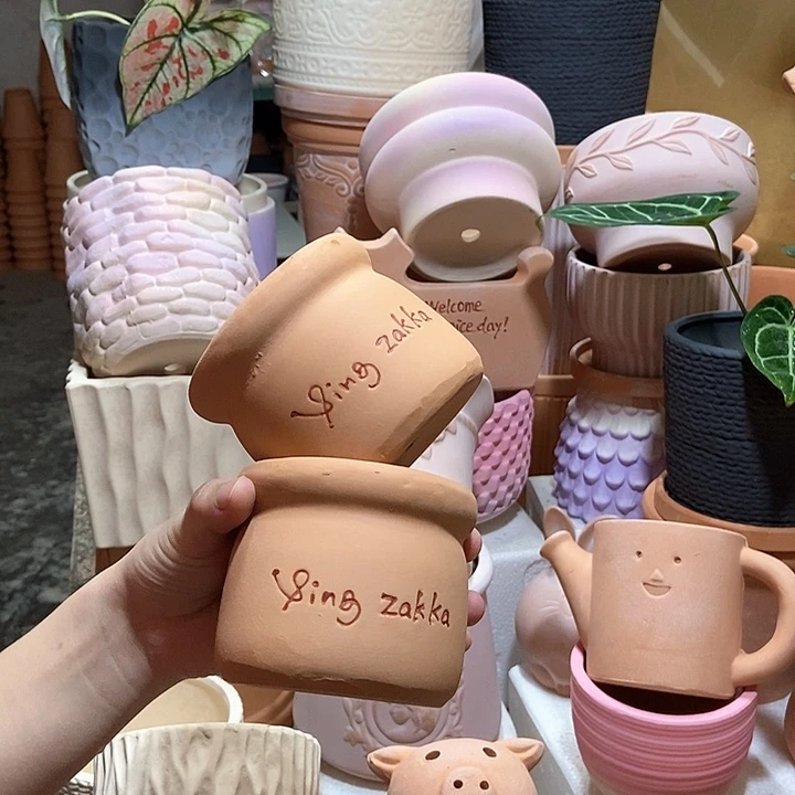 9×8红陶布丁盆 粗陶2个