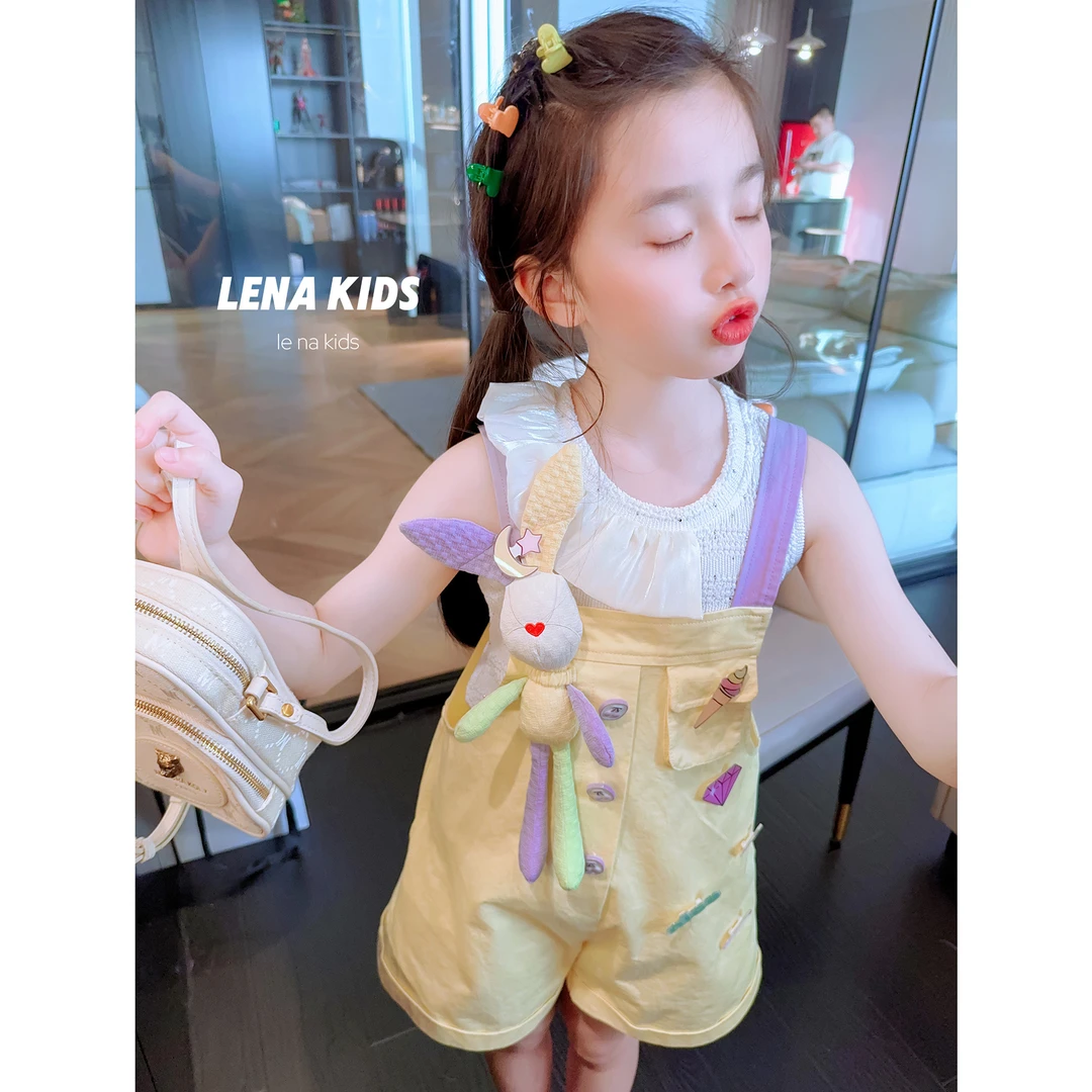 Lenakids【现货】可爱风气质玩偶背带裤飞飞袖女宝24052803