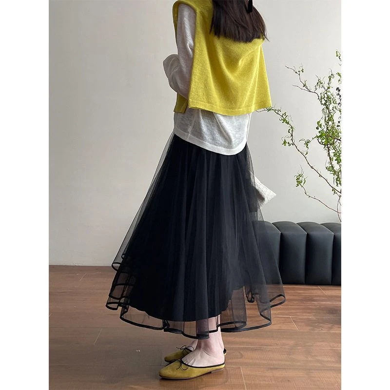 韩系“仙气飘飘”纱裙女25春夏高腰甜美内里百褶伞裙YL706