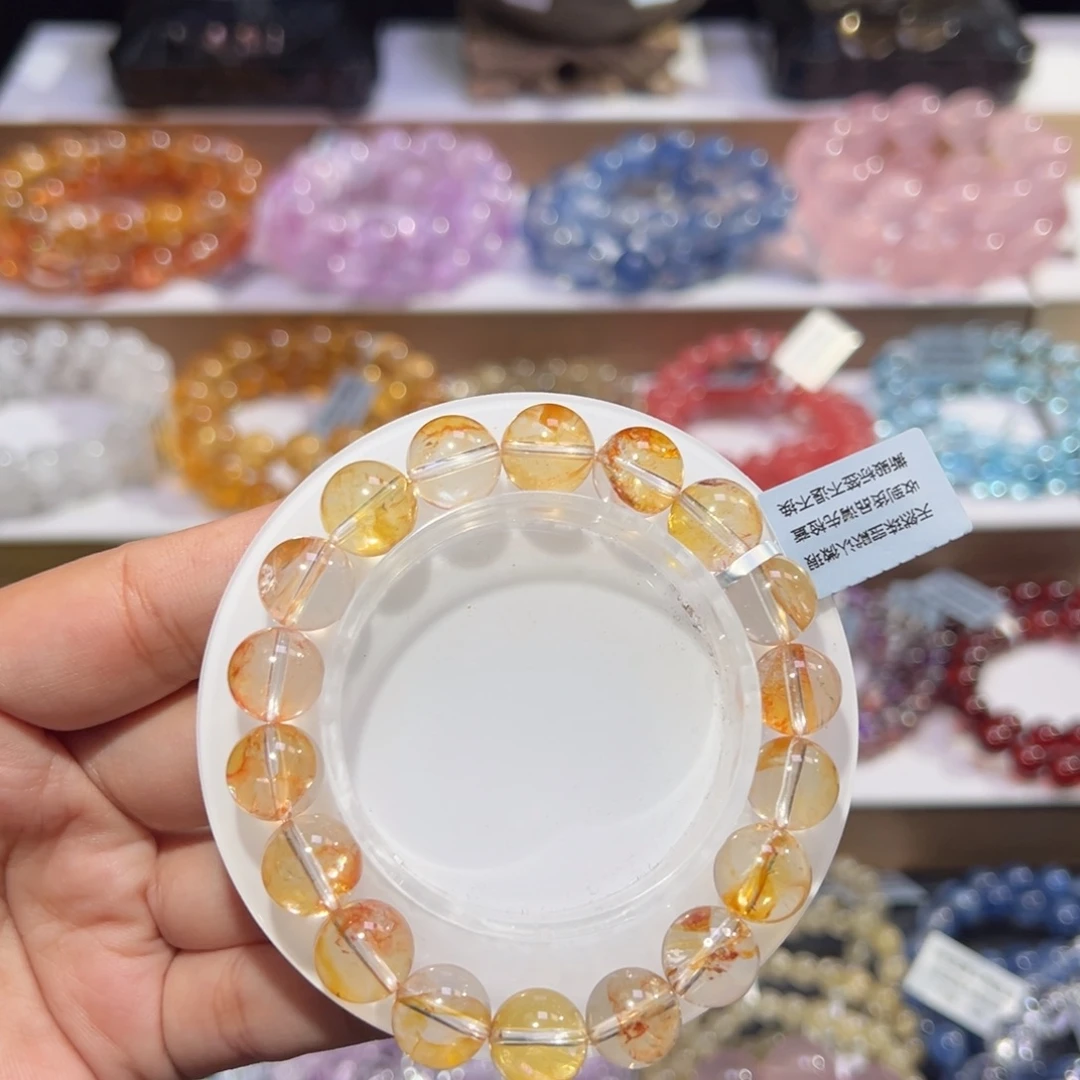 手串未镶嵌水晶冰透黄胶花11.3mm