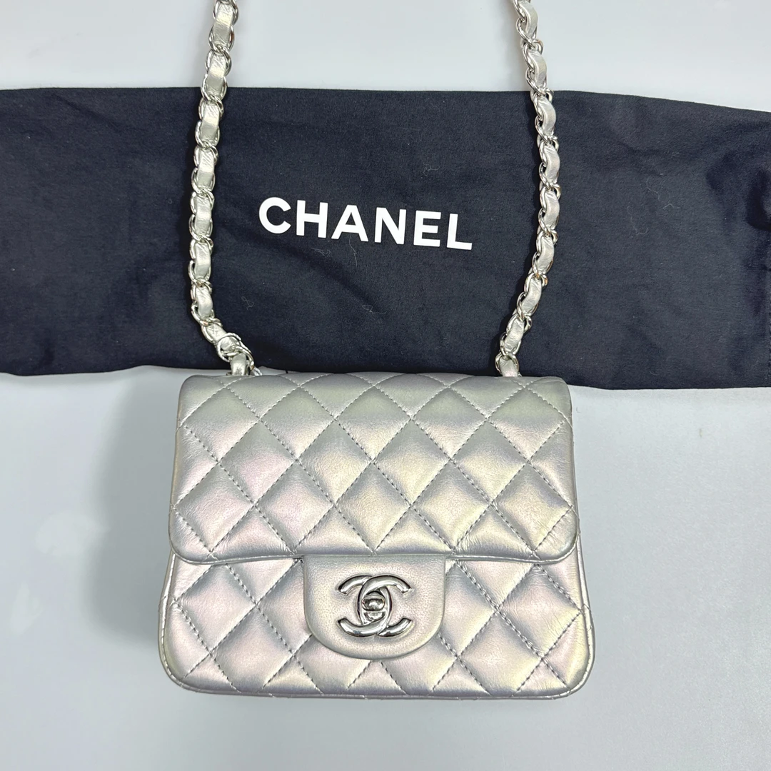 95新 Chanel/香奈儿 复燃精选/幻彩淡紫色小方胖斜挎包芯片款