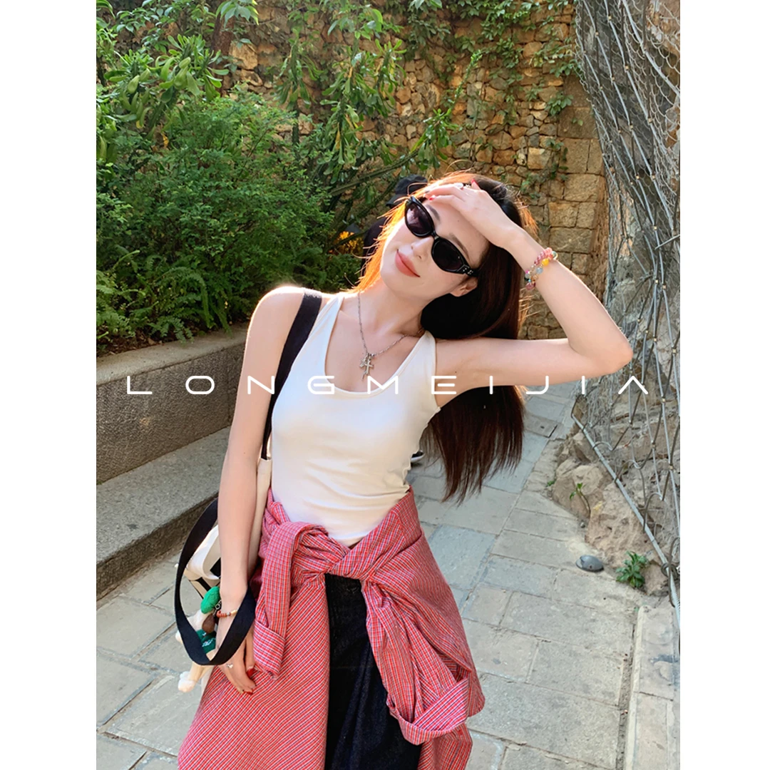 白色背心带胸垫夏2025新款吊带女内搭绝美无袖上衣打底外穿