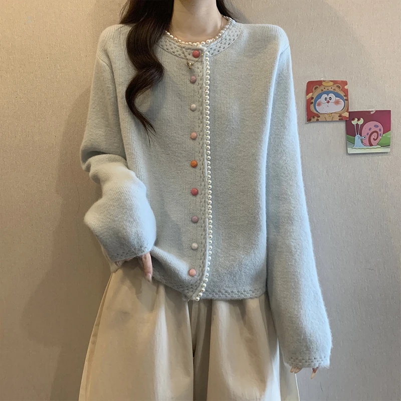 大码女装胖mm甜美软糯时尚长袖毛衣外套秋冬保暖宽松减龄洋气上衣