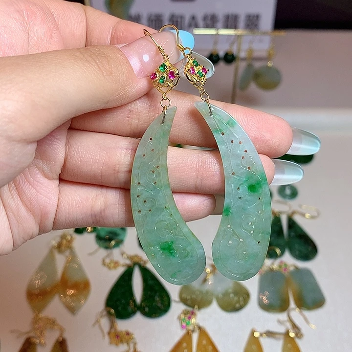 小***荤翡翠银S925镶嵌耳饰耳饰