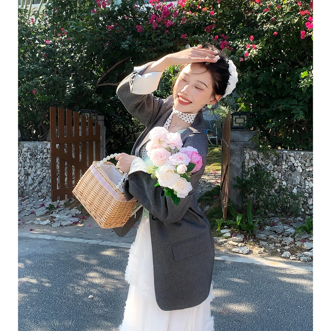 米兰往事–灰色百搭宽松休闲西装外套