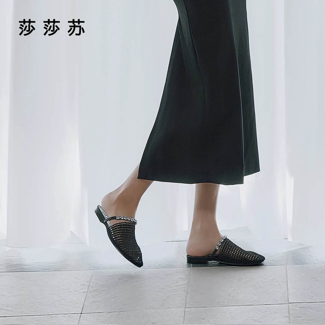【西西里岛】莎莎苏2025春夏季新款平跟方头休闲包头拖鞋ZA65306-40