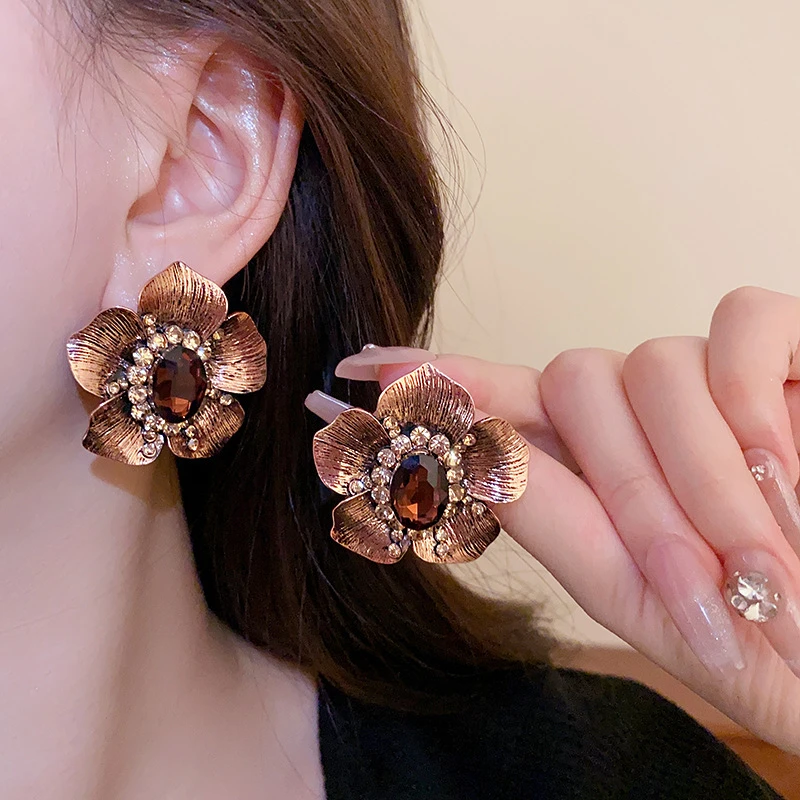 铜合金耳饰 【155】宫廷风花朵耳坠法式复古耳环时尚气质高级感耳饰
