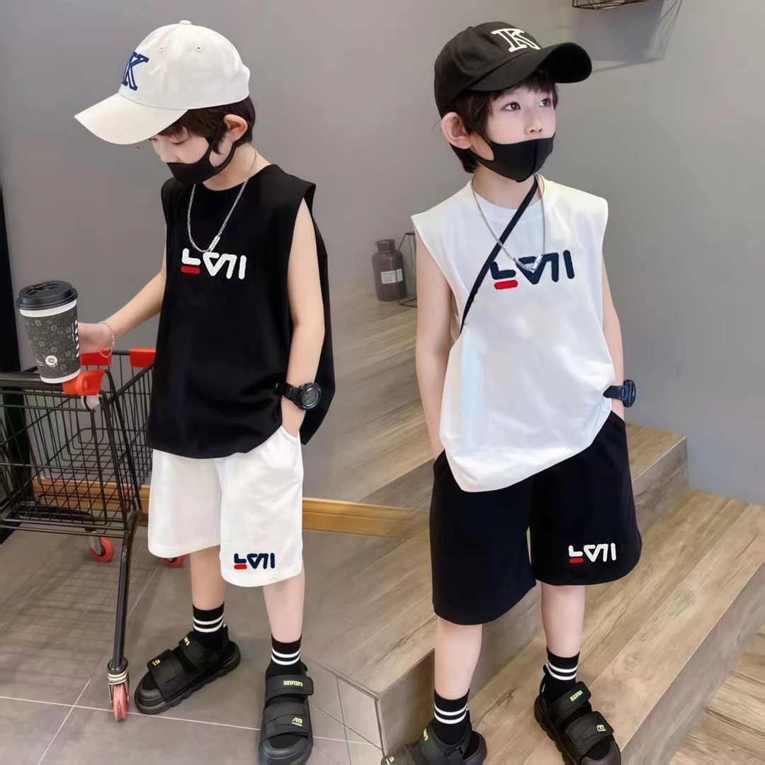 男童2025新款夏装无袖套装中大童儿童帅气夏季短袖