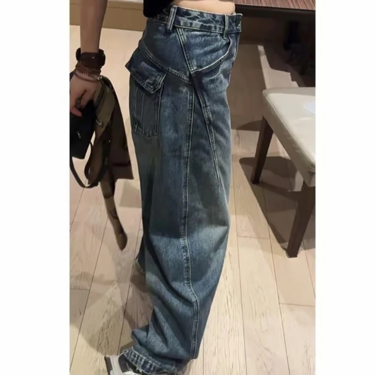 《牛逼卡拉斯牛仔裤》时尚高腰遮肉弯刀直筒牛仔裤