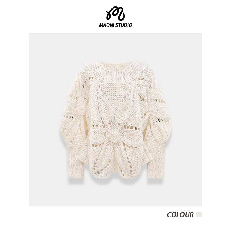 毛妮LADIESFIRST【柔花织梦】镂空钩花设计感针织衫慵懒毛衣L2414