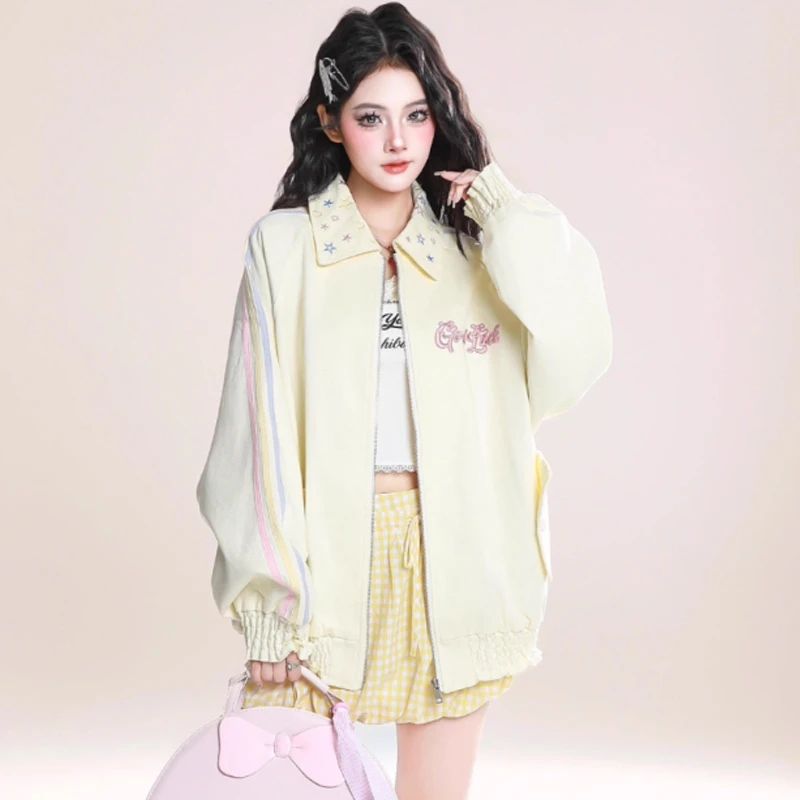 甜美星星翻领设计感夹克外套女秋季2025新款刺绣宽松百搭棒球服潮