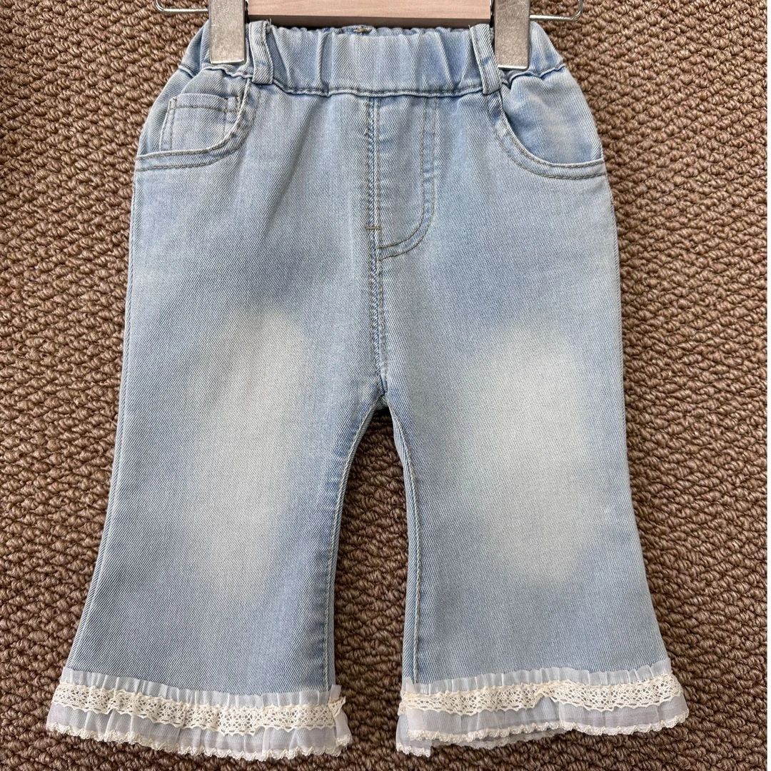 女童浅蓝色牛仔喇叭裤春夏款可爱俏皮女宝韩版