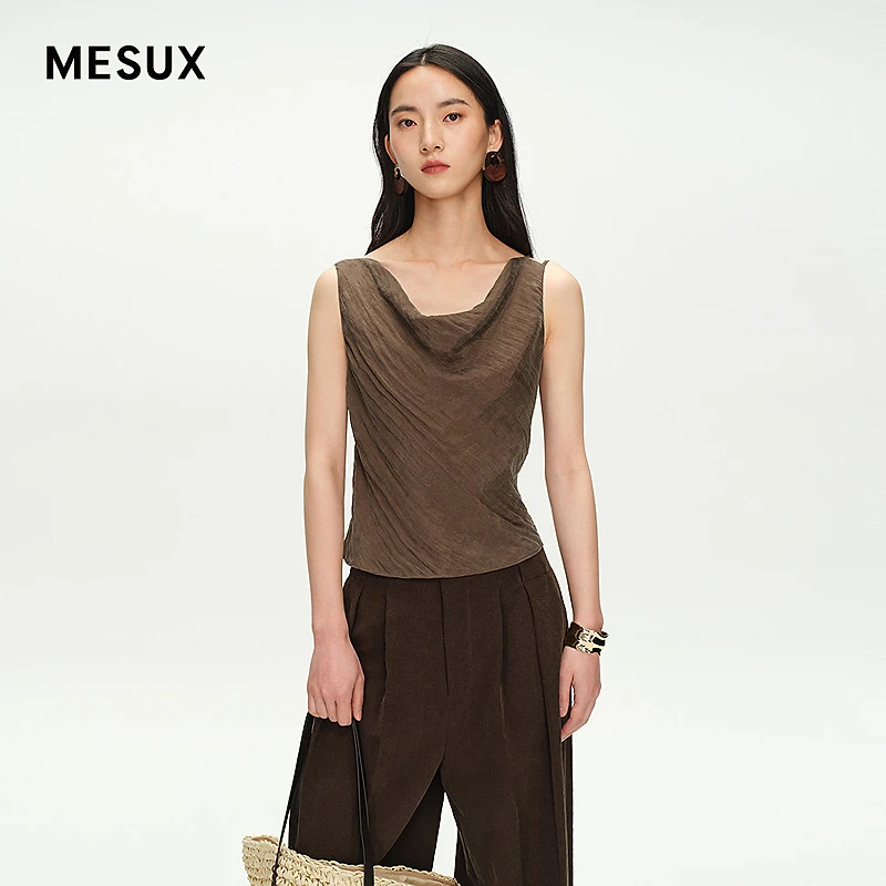 MESUX米岫25夏[乌木系列]自然系禅意风垂感无袖背心T恤MNMUD205