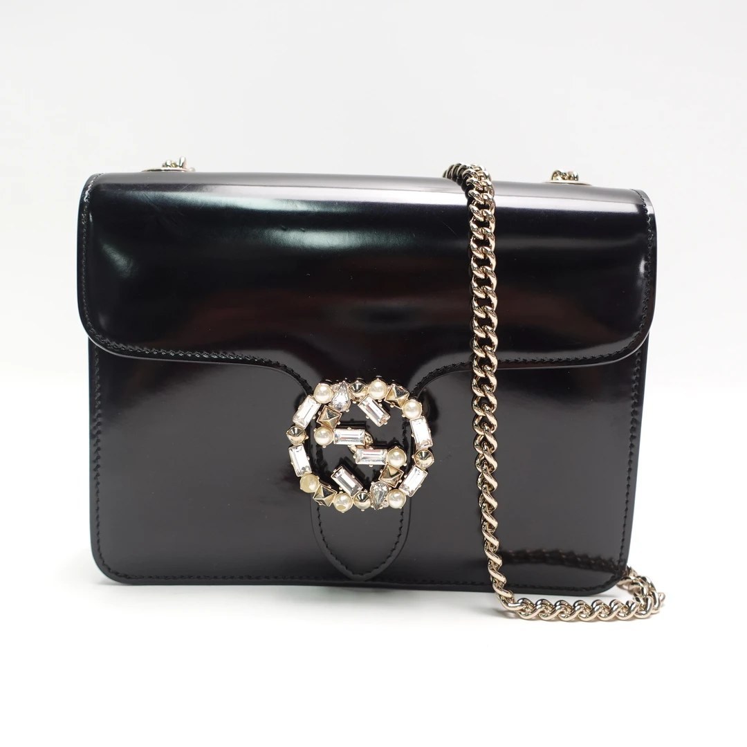 90新 GUCCI/古驰 Interlocking黑色单肩包/T10427766