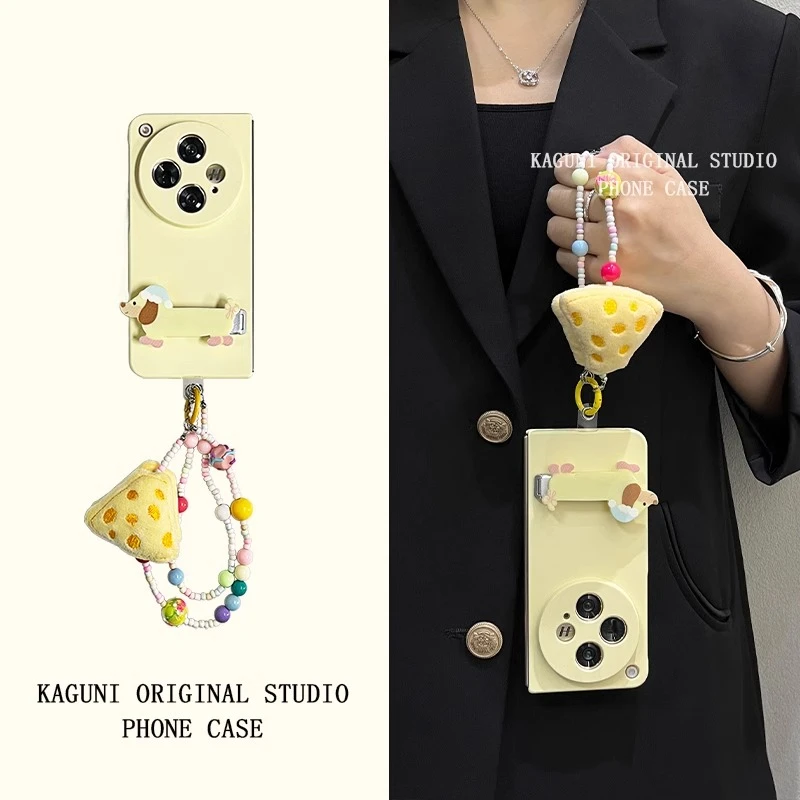 适用于OPPOFindN5手机壳findn3折叠屏奶黄小狗支架超薄肤感保护套