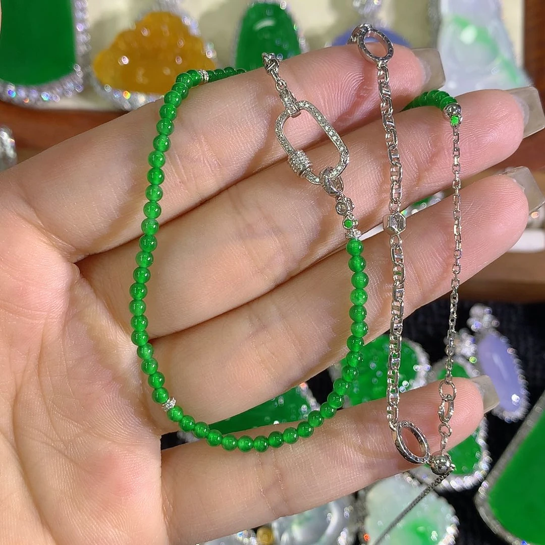 颈饰18K金镶嵌翡翠小米珠