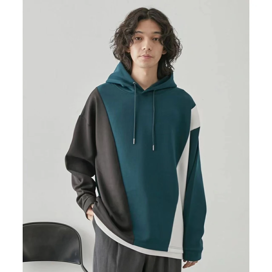 秋季户外运动休闲宽松拼色连帽卫衣D39