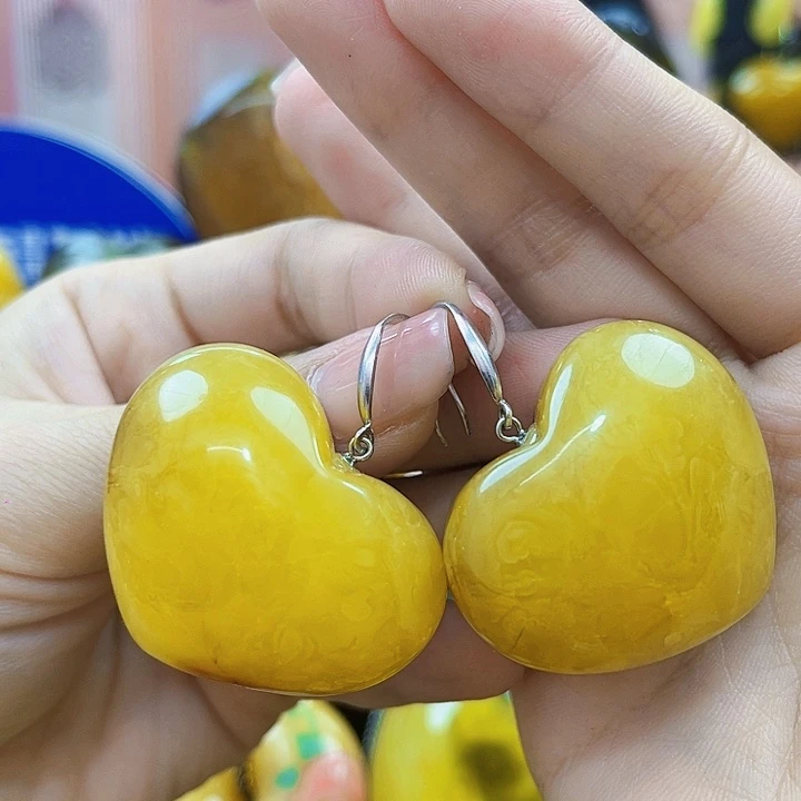 琥珀银S925镶嵌戒指耳环