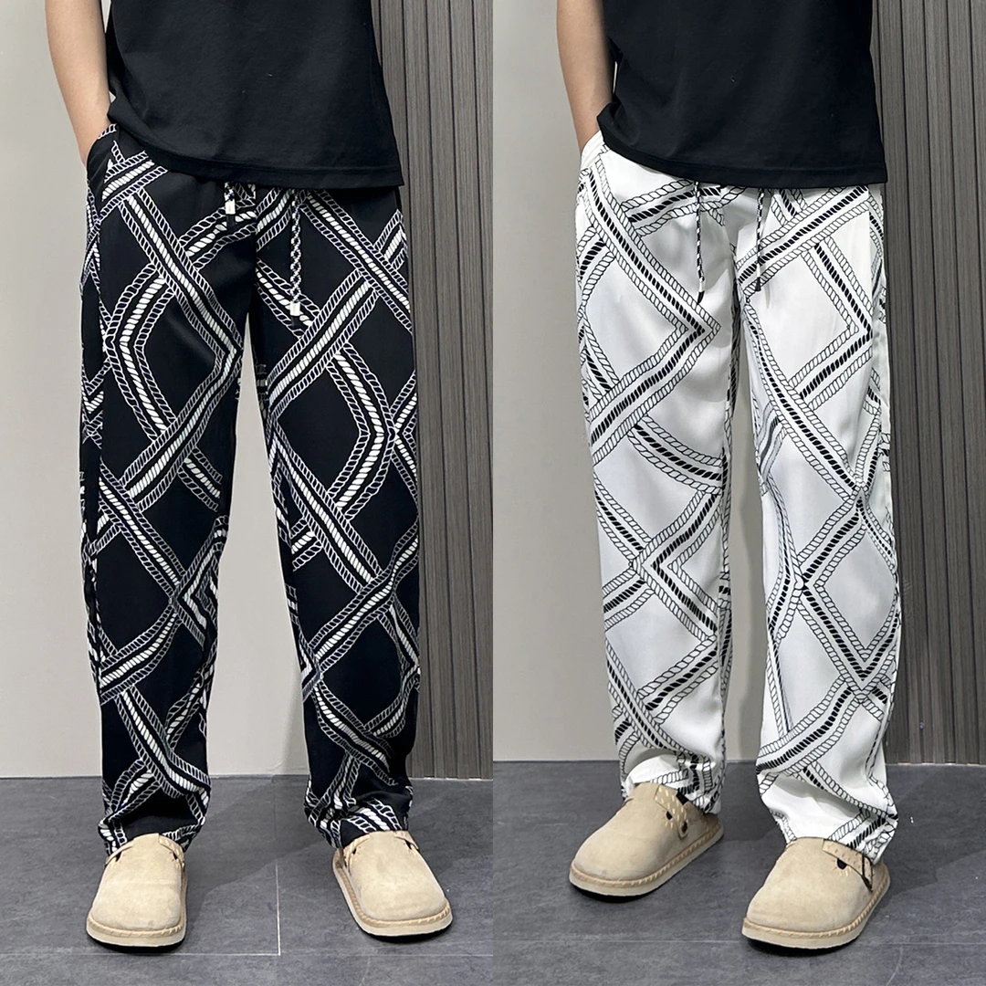 2025夏季新款潮牌花色轻薄舒适宽松休闲裤男士透气百搭阔腿运动裤