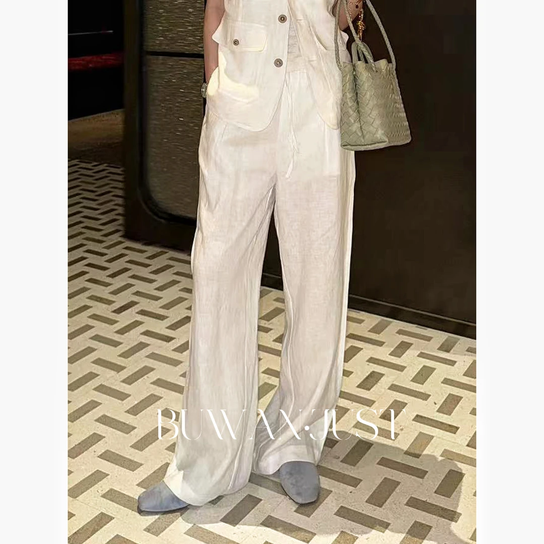 BUWANJUST【大女主裤】亚麻宽松透气休闲感松紧腰舒适阔腿裤 B1563