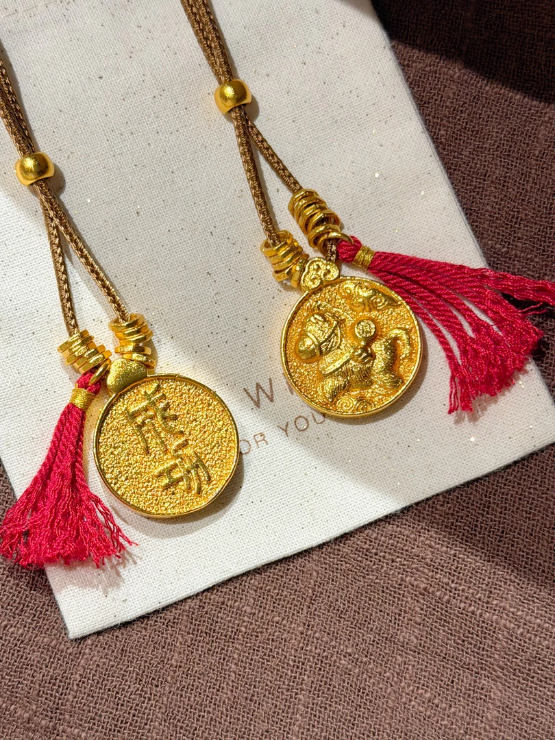 铜合金布艺吊坠 新中式国潮风 新年手工DIY马上有钱吉言盘缠项链