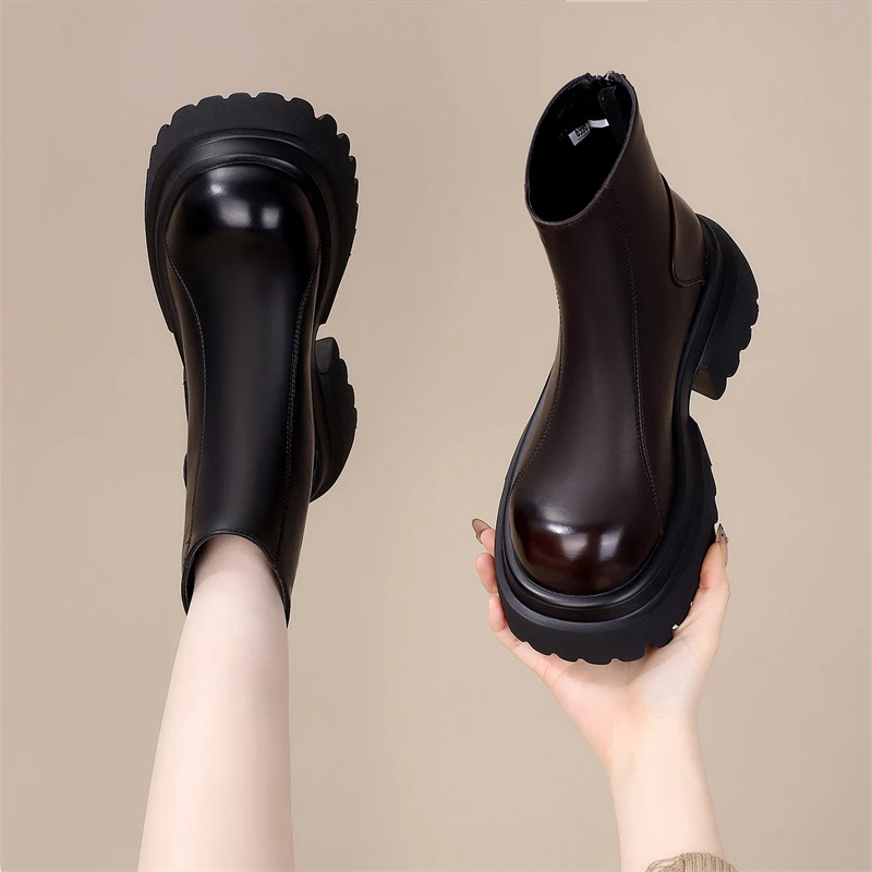 小个子增高厚底切尔西短靴女2025冬季新款二棉靴软底不累脚马丁靴