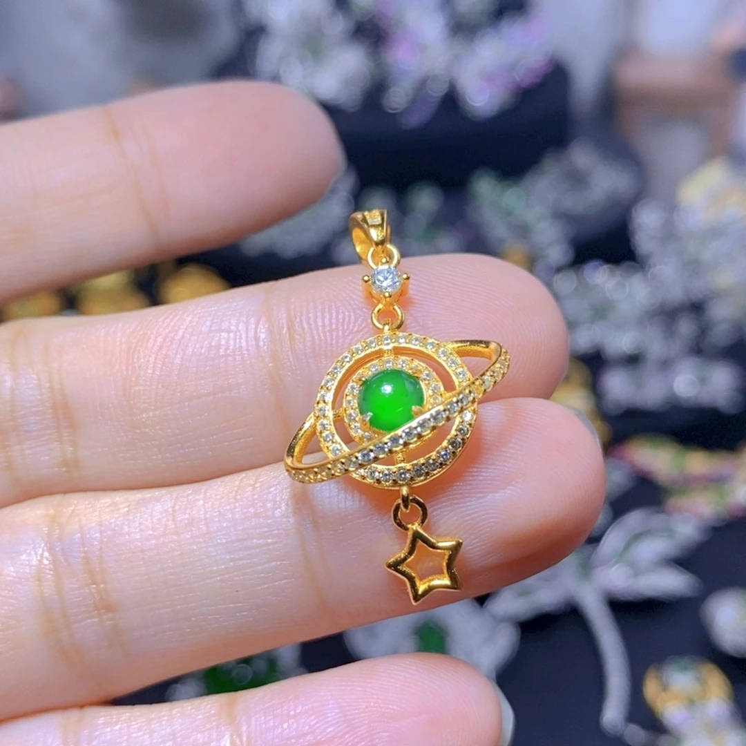 翡翠银S925镶嵌耳饰天然翡翠