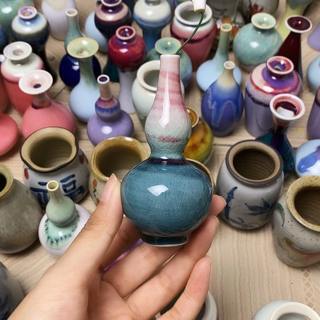 摆件巴掌大不插花景德镇高温陶瓷小花器