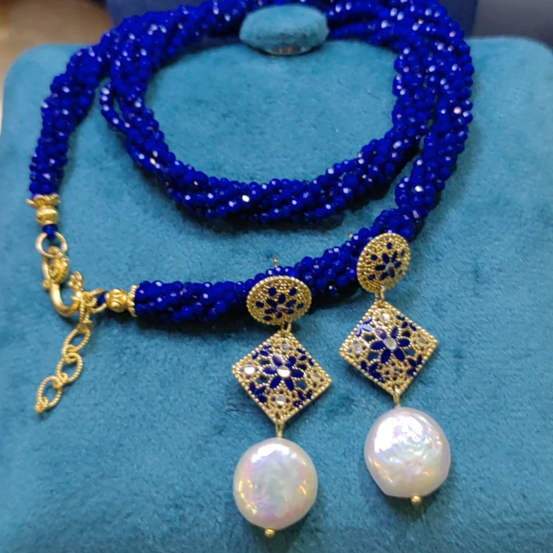 阿富汗进口青金石项链搭配意大利进口巴洛克耳坠两件套高贵精致款