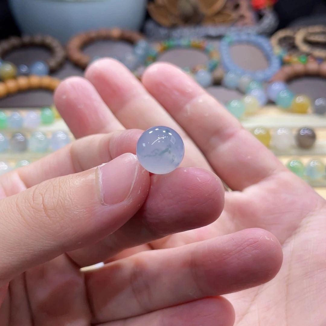 翡翠未镶嵌手链蓝紫飘花
