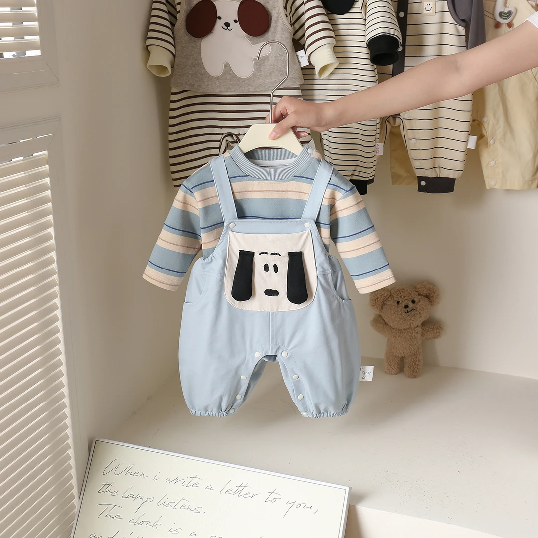 超萌婴儿衣服宝宝连体衣幼新生儿哈衣爬爬服满月百天春秋蓝色狗狗