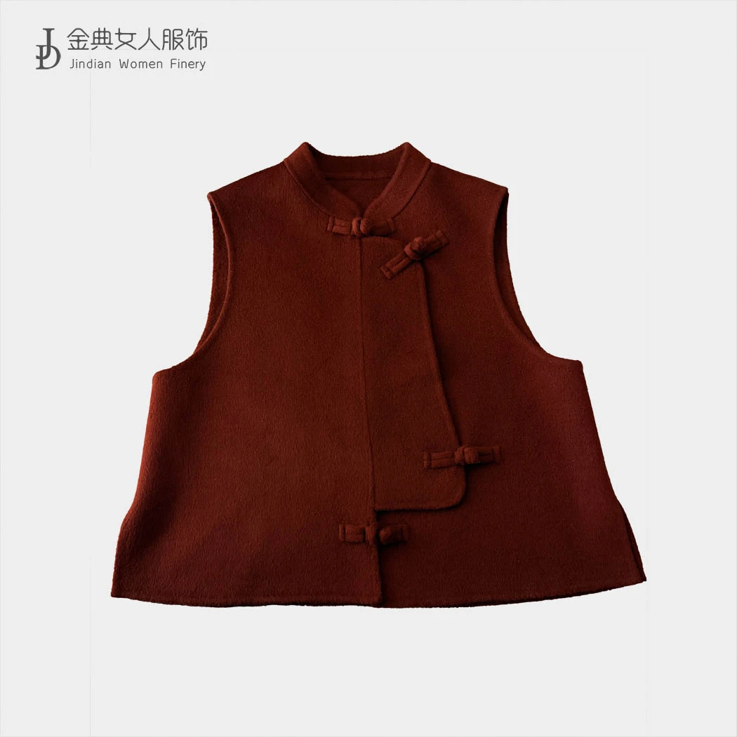 【金典女人服饰】新中式立领盘扣无袖羊毛马甲  百搭显瘦女马夹J001