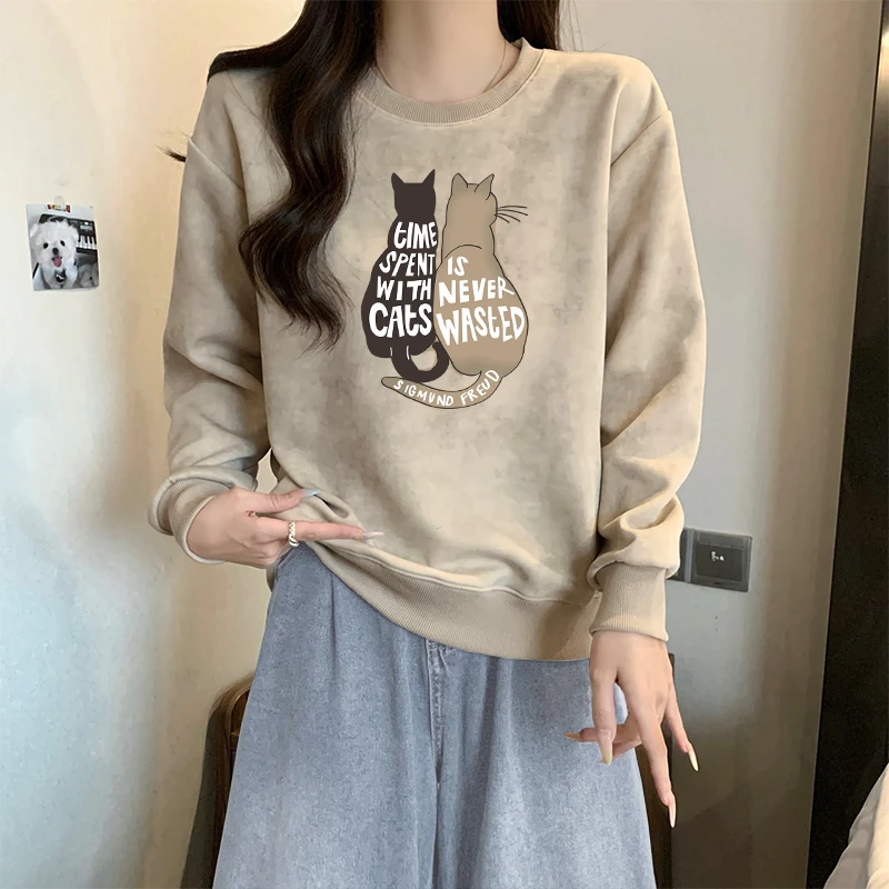 美式扎染圆领卫衣女2025新款爆款宽松休闲上衣加绒加厚外穿秋冬季