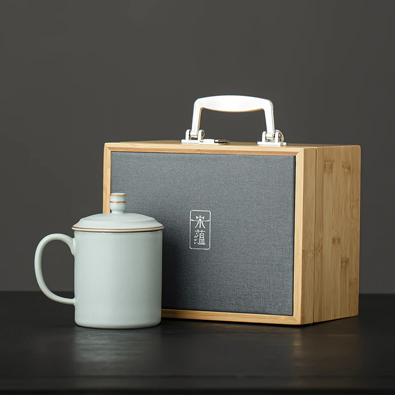 茶杯带盖家用办公高端大师水杯喝茶杯马克杯泡茶杯汝窑茶水分离杯