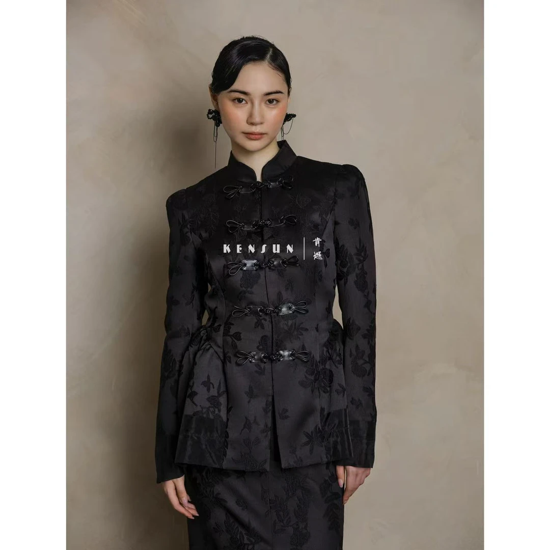 肯逊KENSUN新中式立裁高级黑色西装外套K4D0DF640