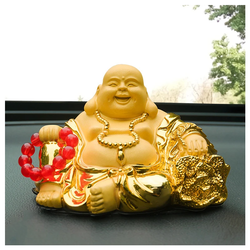 绒沙金汽车内饰摆件如意弥勒佛像笑佛保平安树脂工艺品