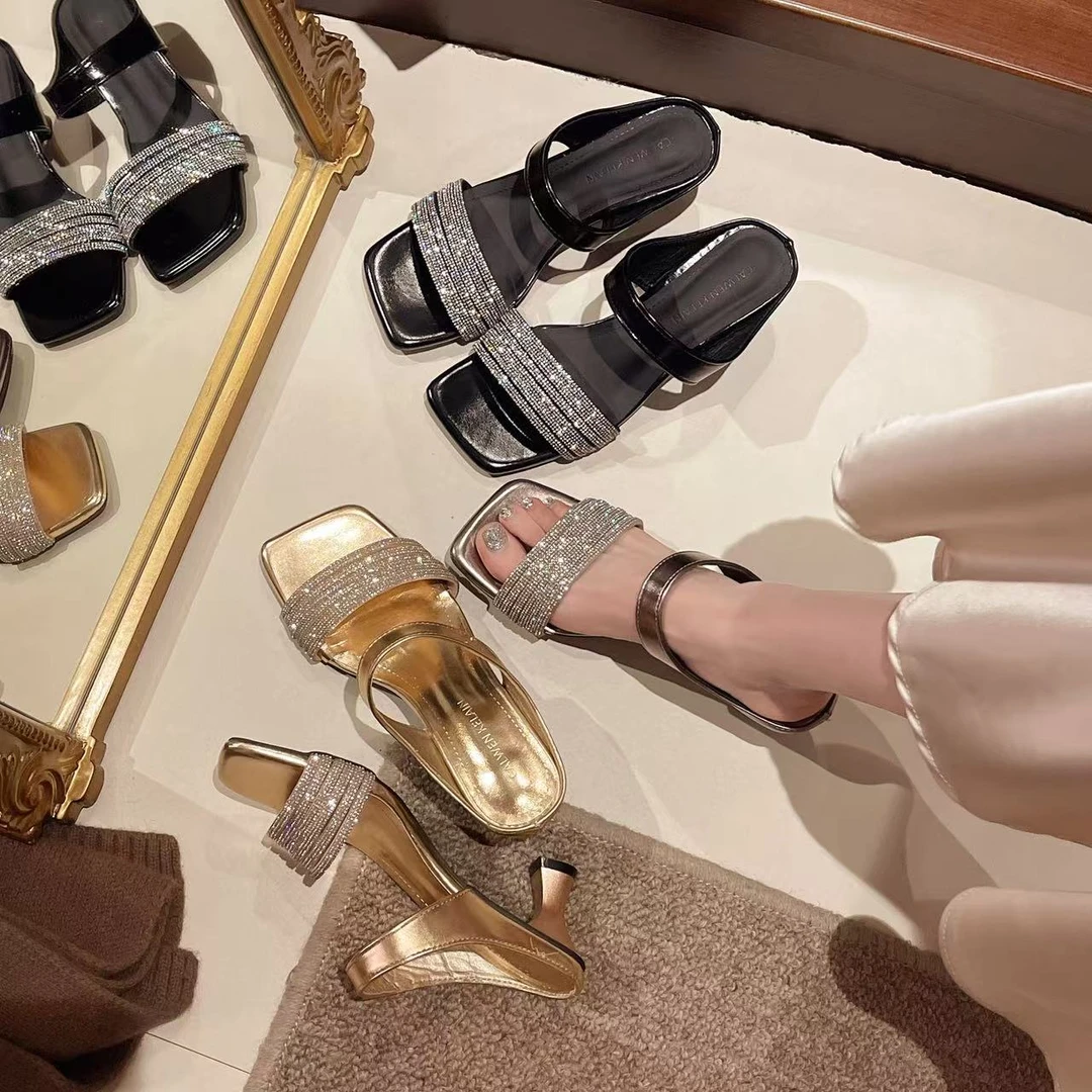 水钻凉鞋玫瑰花凉拖鞋女夏外穿夏季配裙子拖鞋DG196