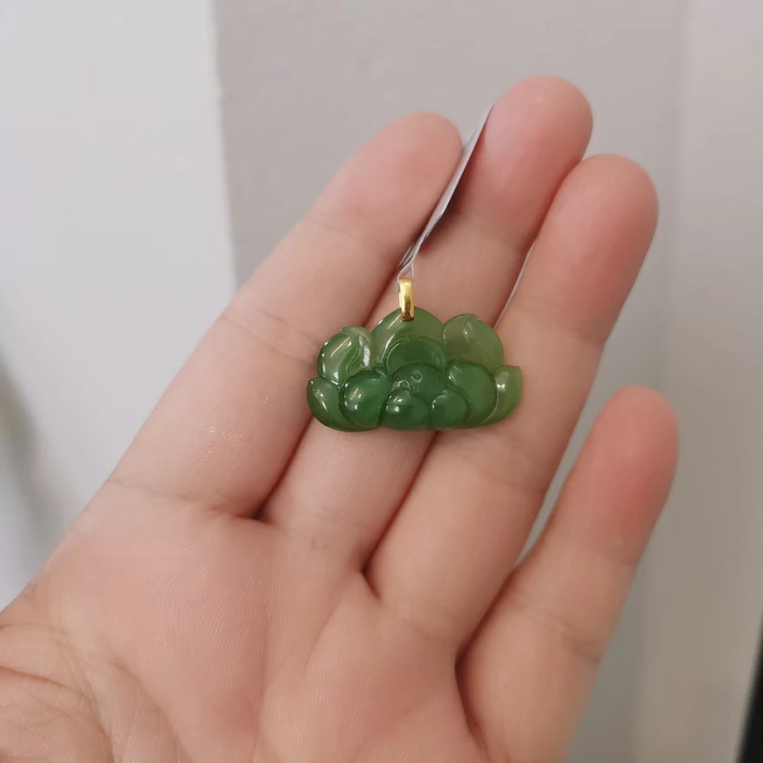 和田玉碧玉莲花吊坠