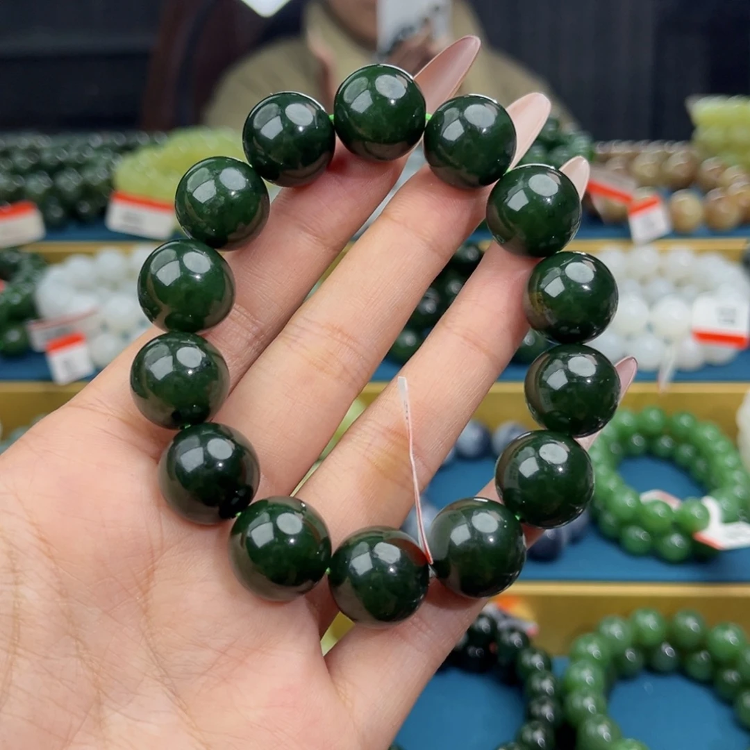 和田玉未镶嵌手链天然和田玉俄碧7号红皮菠菜绿16
