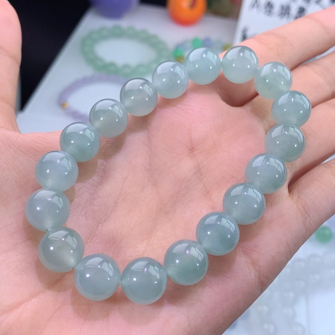 未镶嵌手链翡翠翡翠冰晴绿飘花手串