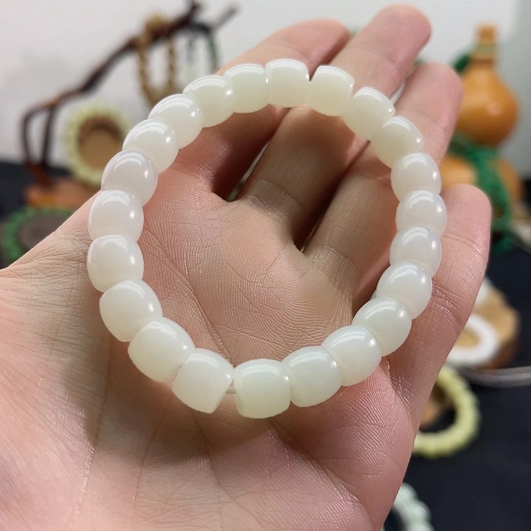 和田玉未镶嵌颈饰俄料-白玉-老型直切手串-10mm