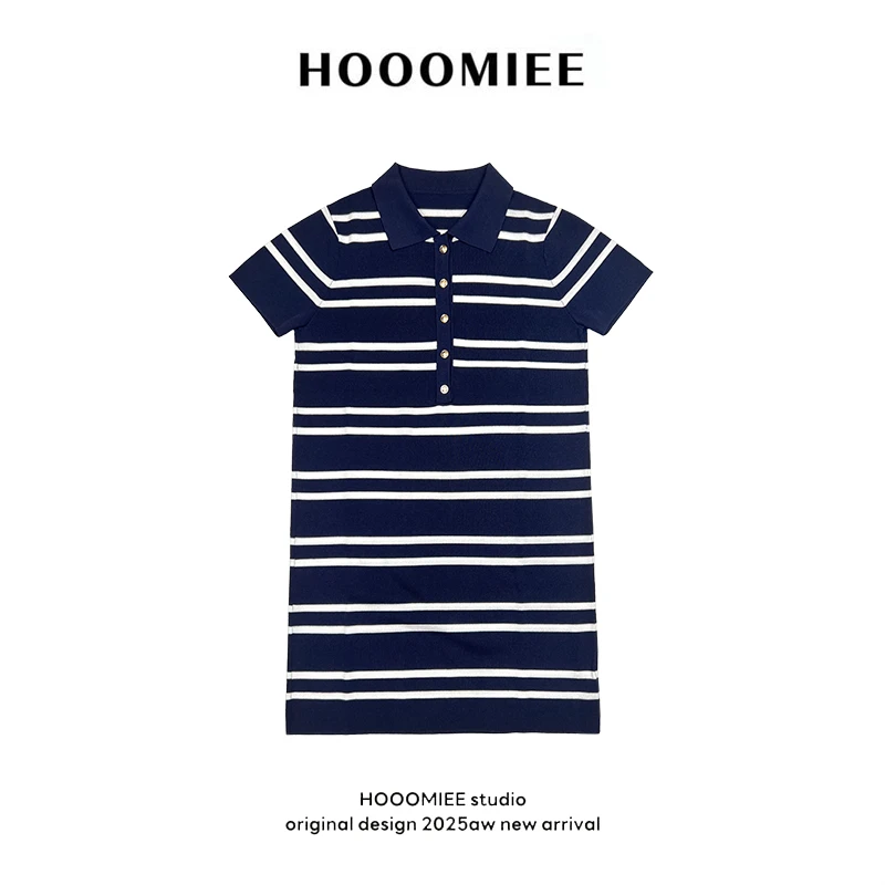 HooomieePOLO针织条纹裙夏季短袖显瘦百搭时尚新品J25090