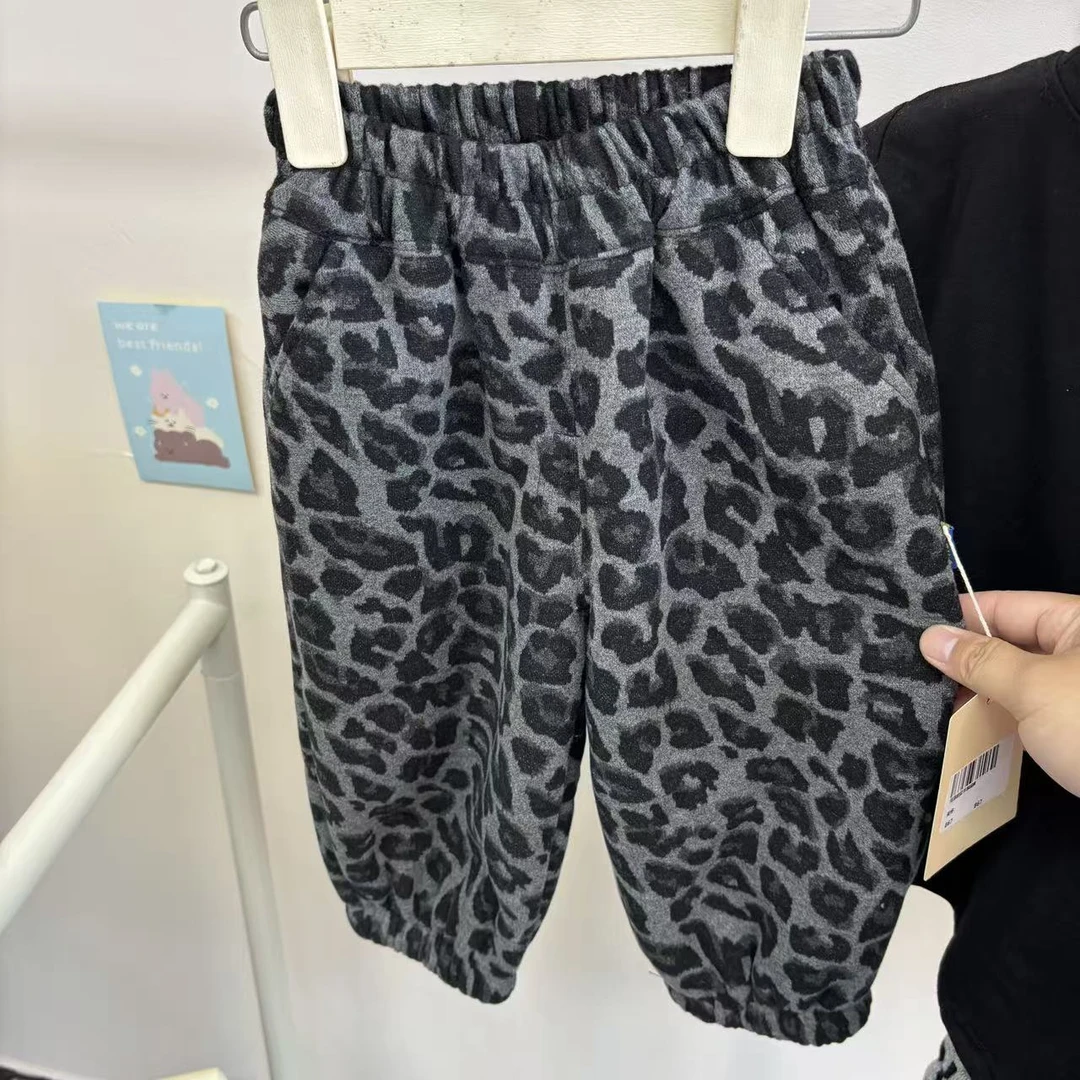 【豹纹裤加绒】秋季一体绒豹纹宽松休闲洋气百搭男童女童中性长裤