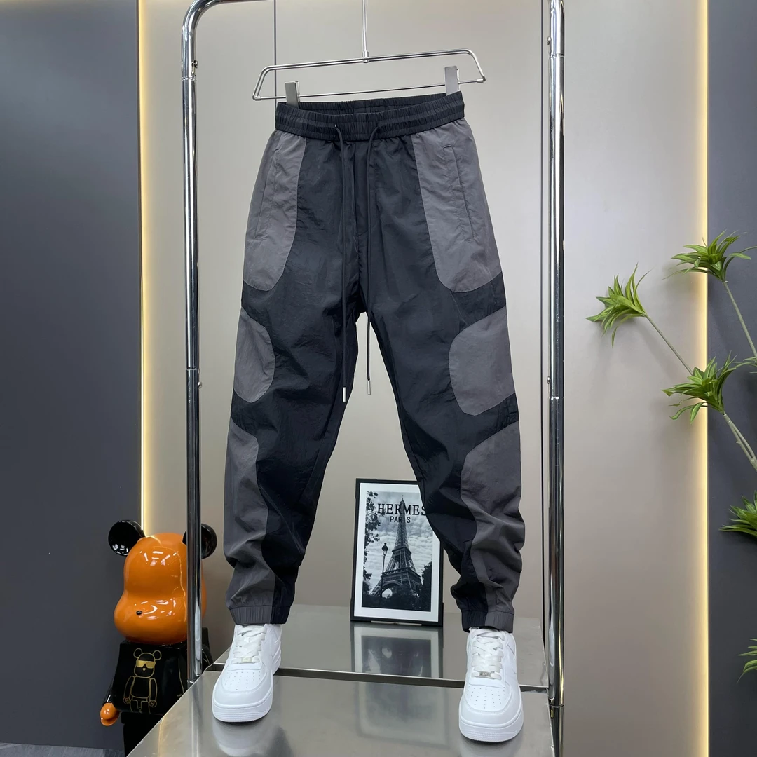 【高品质】男士休闲裤夏季薄款拼色束脚松紧腰弹力运动潮流新款时尚