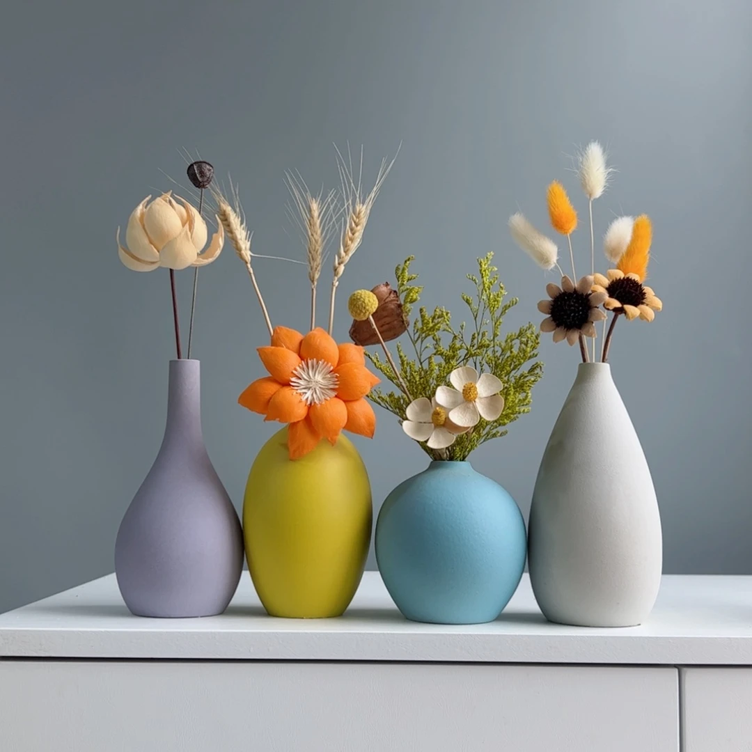 摆件陶瓷小花瓶摆件含花总高约20-30cm