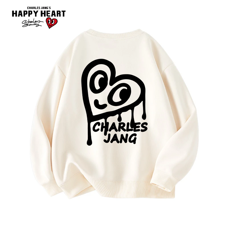 查尔斯桃心 印花圆领卫衣男女同款情侣套头时尚休闲宽松百搭潮流