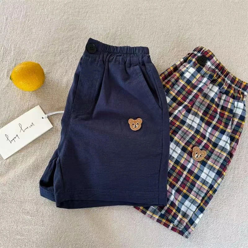 儿童短裤2025夏季新品男女童卡通格子短裤宝宝小熊五分裤潮70572